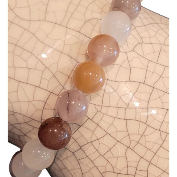 8mm Natural Stone Round Bead Agate & Quartz Mixed Stone Beaded Stretch Bracelet - Picture 2 of 5
